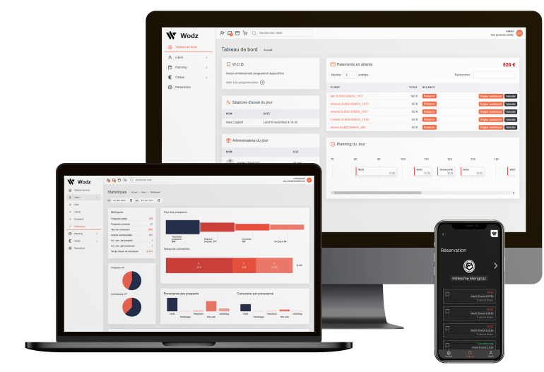 exemple de présentation de l'application wodz sur mobile et sur ordinateur de bureau